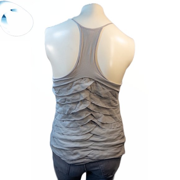 Club Monaco Womens Size Small Top Grey Silk Tiered Ruffle Racerback Sleeveless - Picture 3 of 10